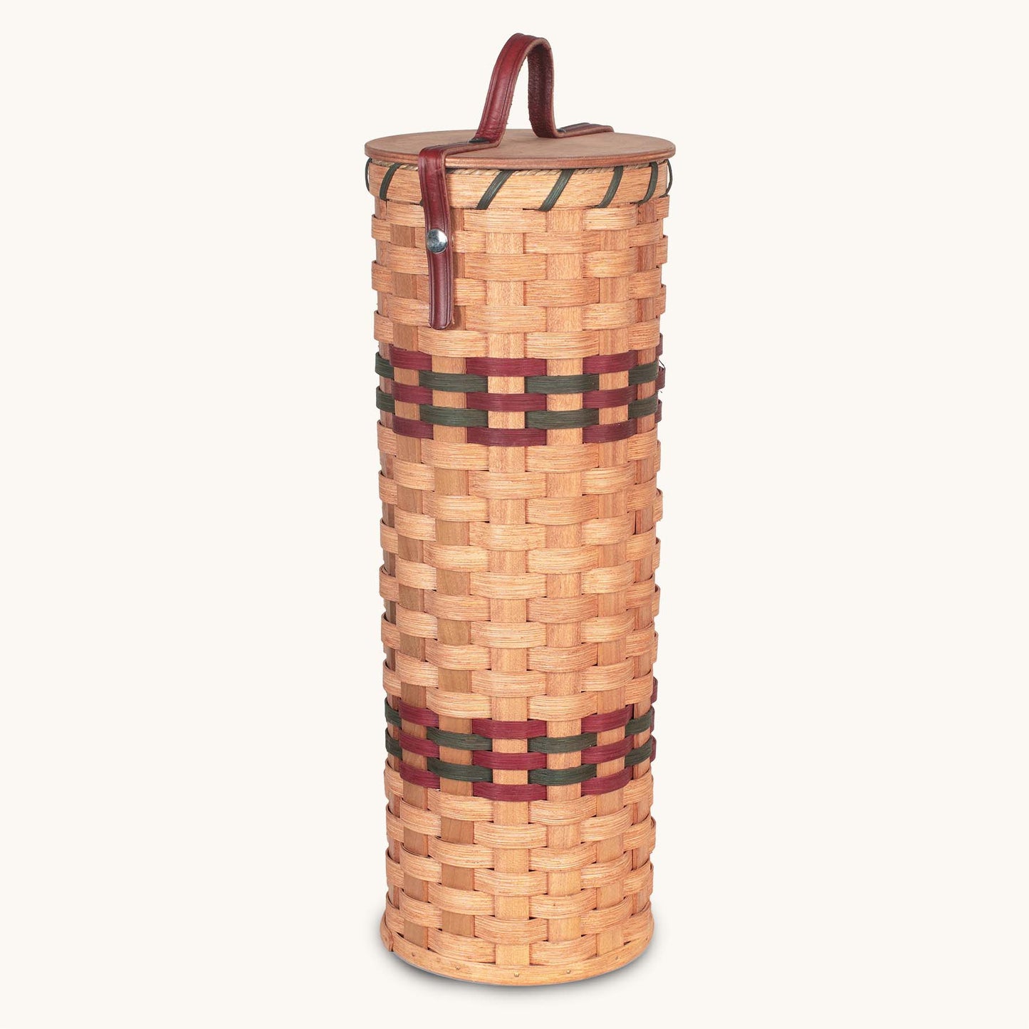 Toilet Paper Storage Basket | Amish Wicker 4-Roll Holder w/Lid Wine & Green