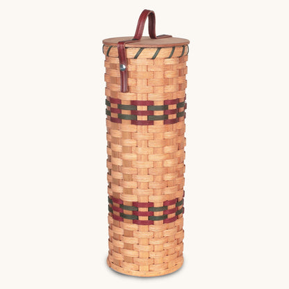Toilet Paper Storage Basket | Amish Wicker 4-Roll Holder w/Lid Wine & Green