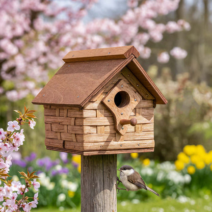Rustic Bird House | Vintage Amish Woven Wooden Birdhouse Plain