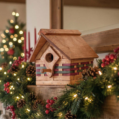 Rustic Bird House | Vintage Amish Woven Wooden Birdhouse Wine & Green