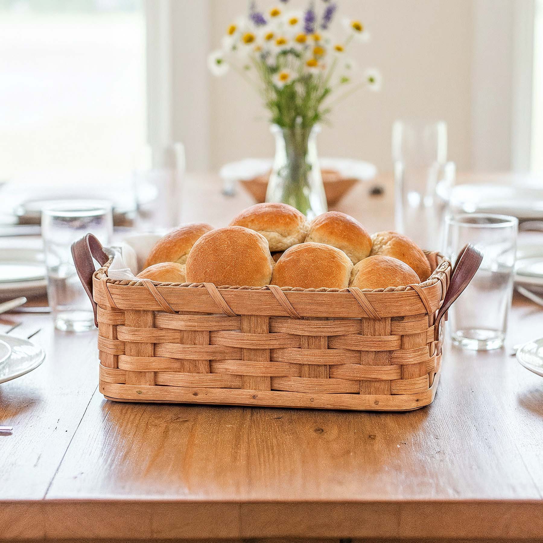 Dinner Roll Basket | Amish Wicker Small Bread Basket Plain