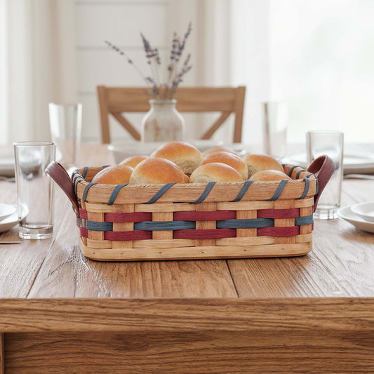 Dinner Roll Basket | Amish Wicker Small Bread Basket Wine & Blue