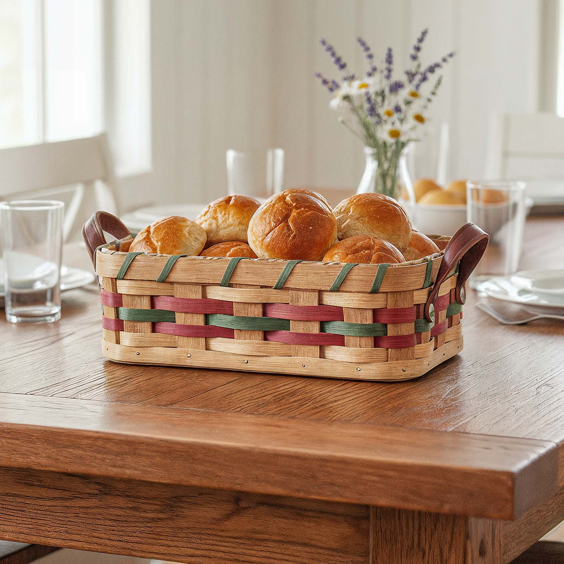 Dinner Roll Basket | Amish Wicker Small Bread Basket Wine & Green