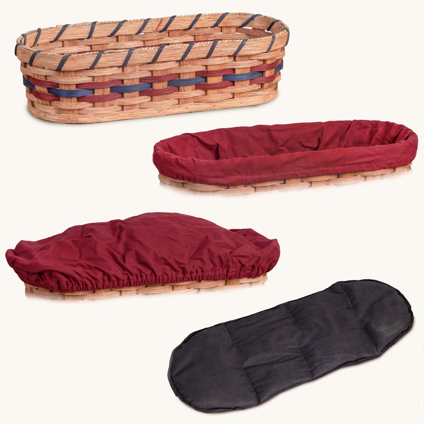 Large Bread Warmer Basket 4-Piece Set | Microwave-Ready Bundle Wine & Blue / Wine