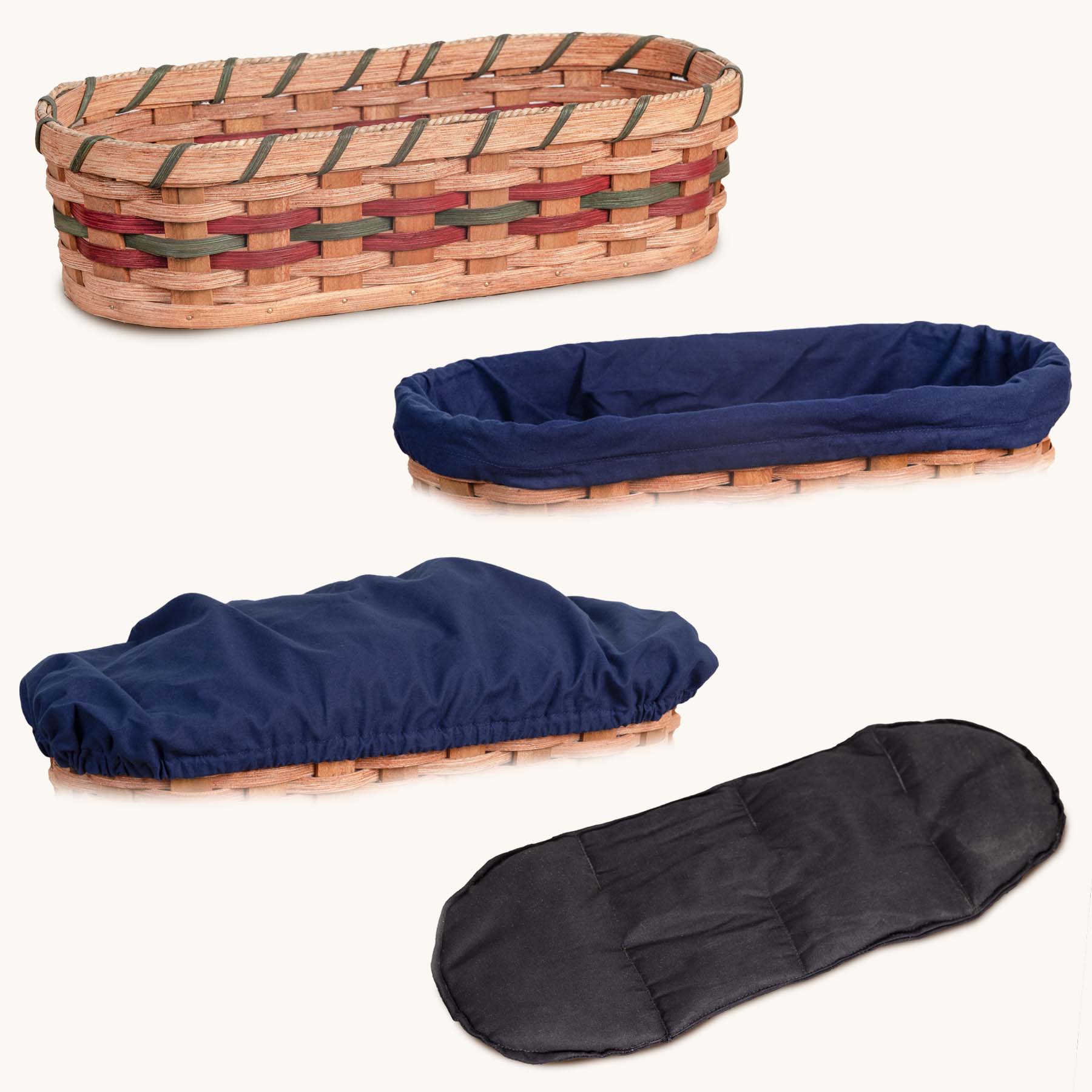Large Bread Warmer Basket 4-Piece Set | Microwave-Ready Bundle Wine & Green / Blue