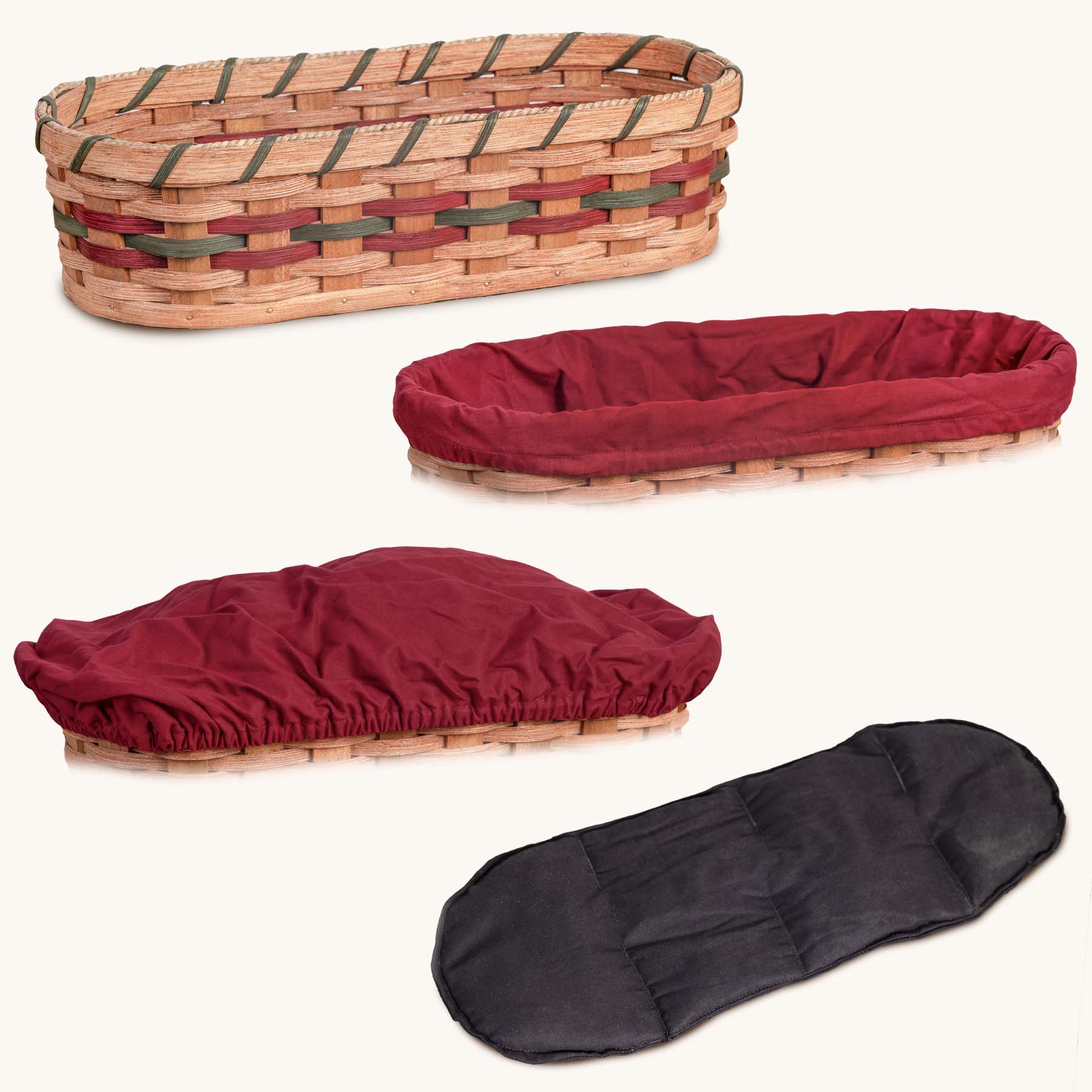 Large Bread Warmer Basket 4-Piece Set | Microwave-Ready Bundle Wine & Green / Wine