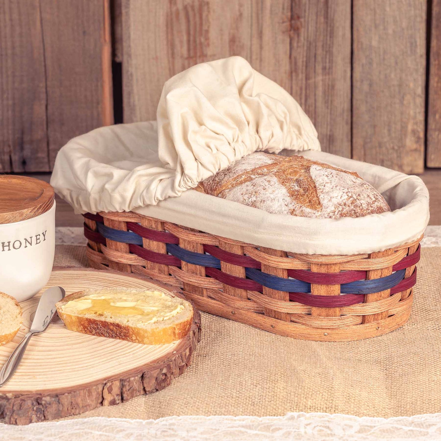 Medium Bread Warming Basket | Cozy Amish Woven Wicker Serving Basket Wine & Blue