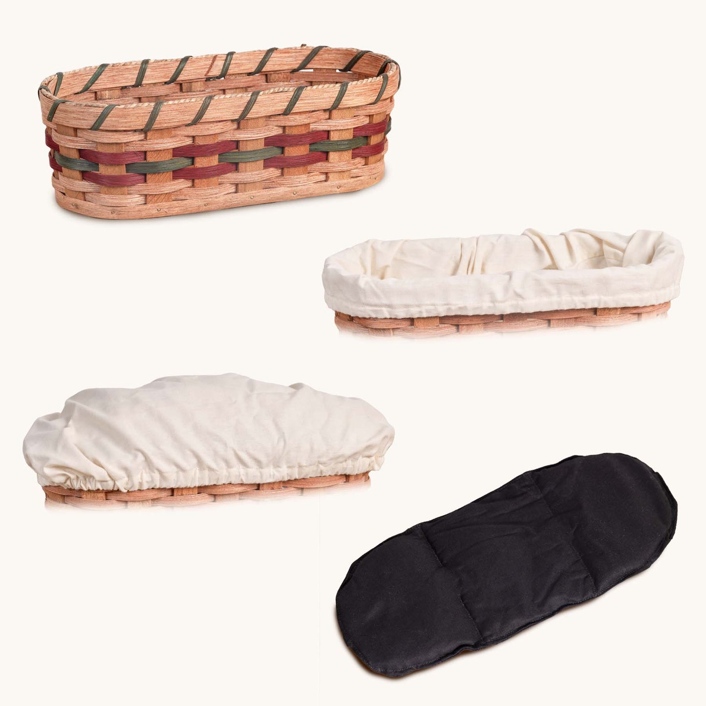 Medium Warmer Basket 4-Piece Set | Microwave-Ready Bundle Wine & Green / Cream