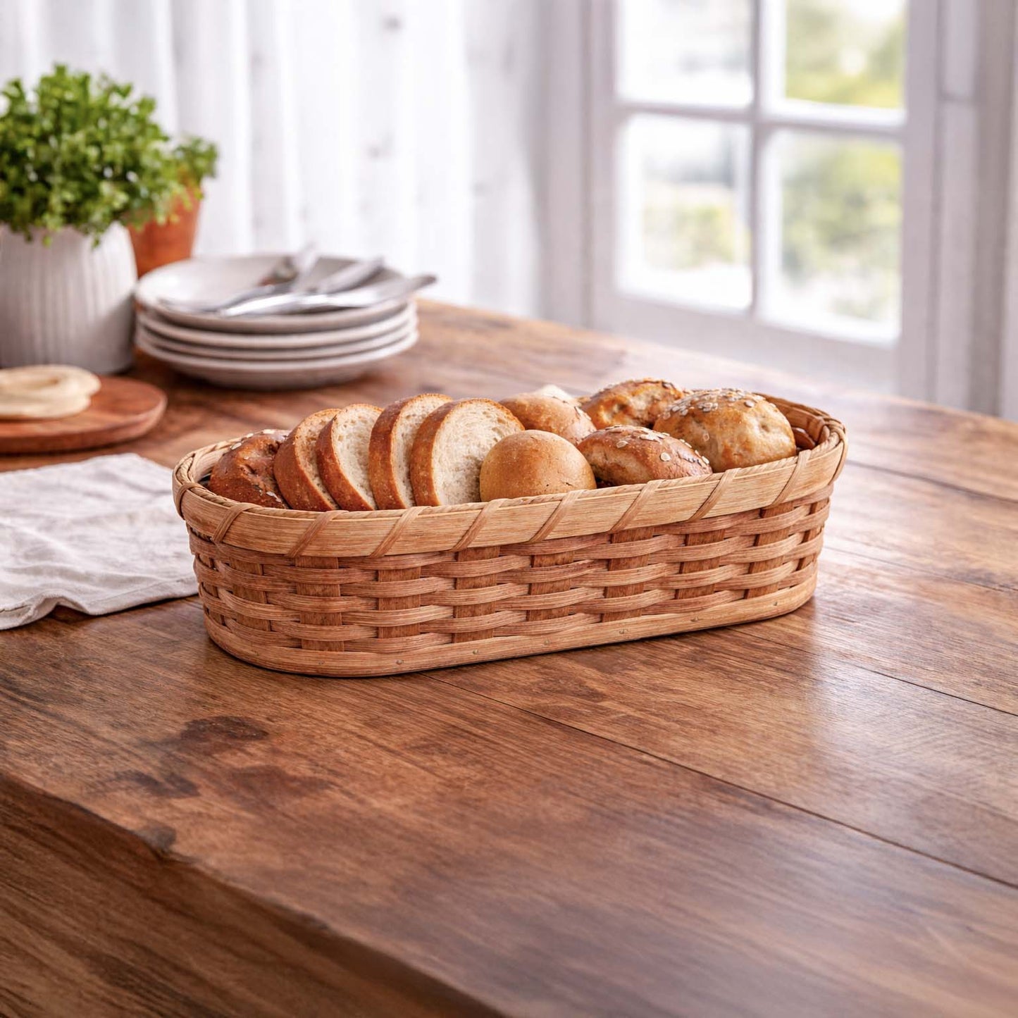 SALE! Medium Bread Warming Basket | Cozy Amish Woven Wicker Serving Basket Plain