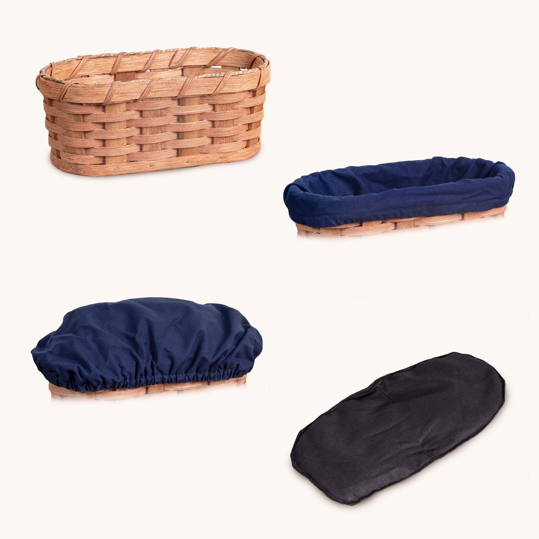Small Bread Warmer Basket 4-Piece Set | Microwave-Ready Bundle Plain / Blue