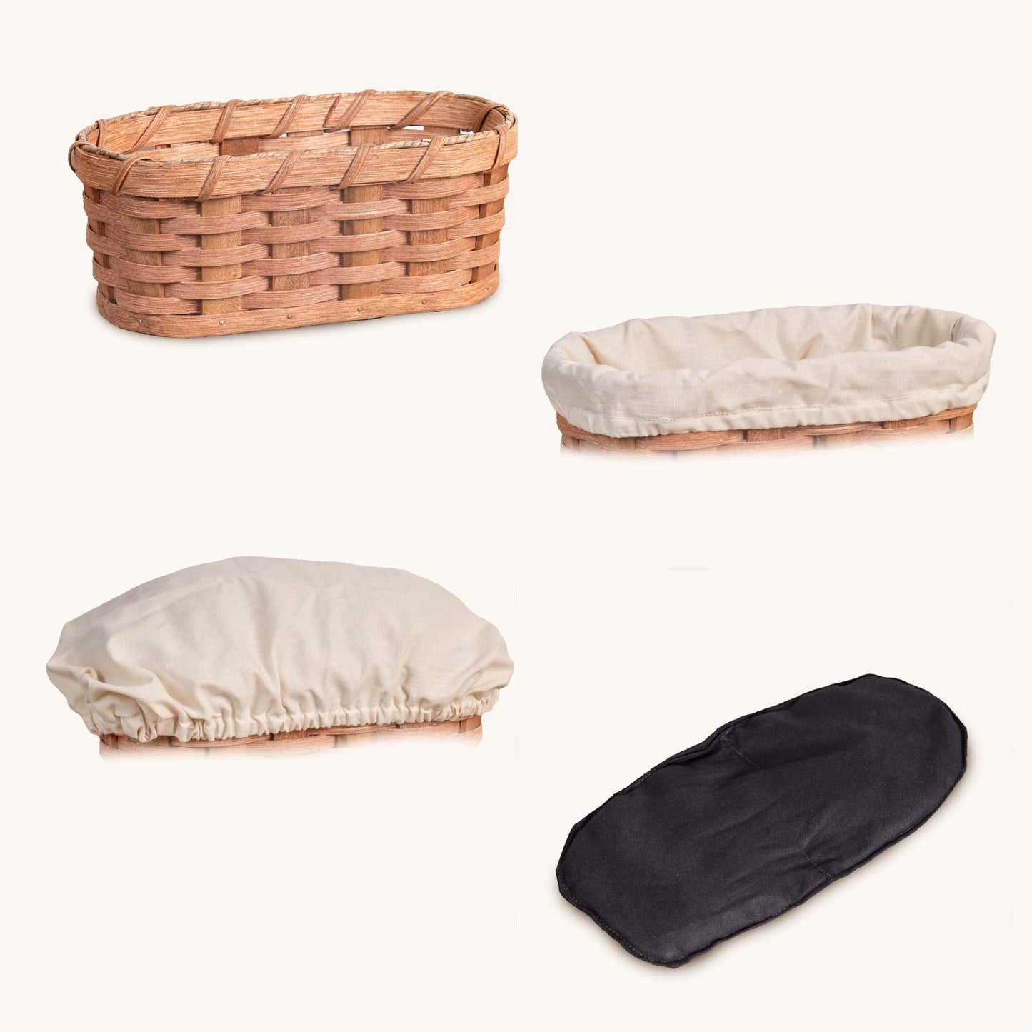 Small Bread Warmer Basket 4-Piece Set | Microwave-Ready Bundle Plain / Cream