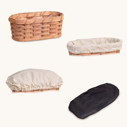Small Bread Warmer Basket 4-Piece Set | Microwave-Ready Bundle Plain / Cream