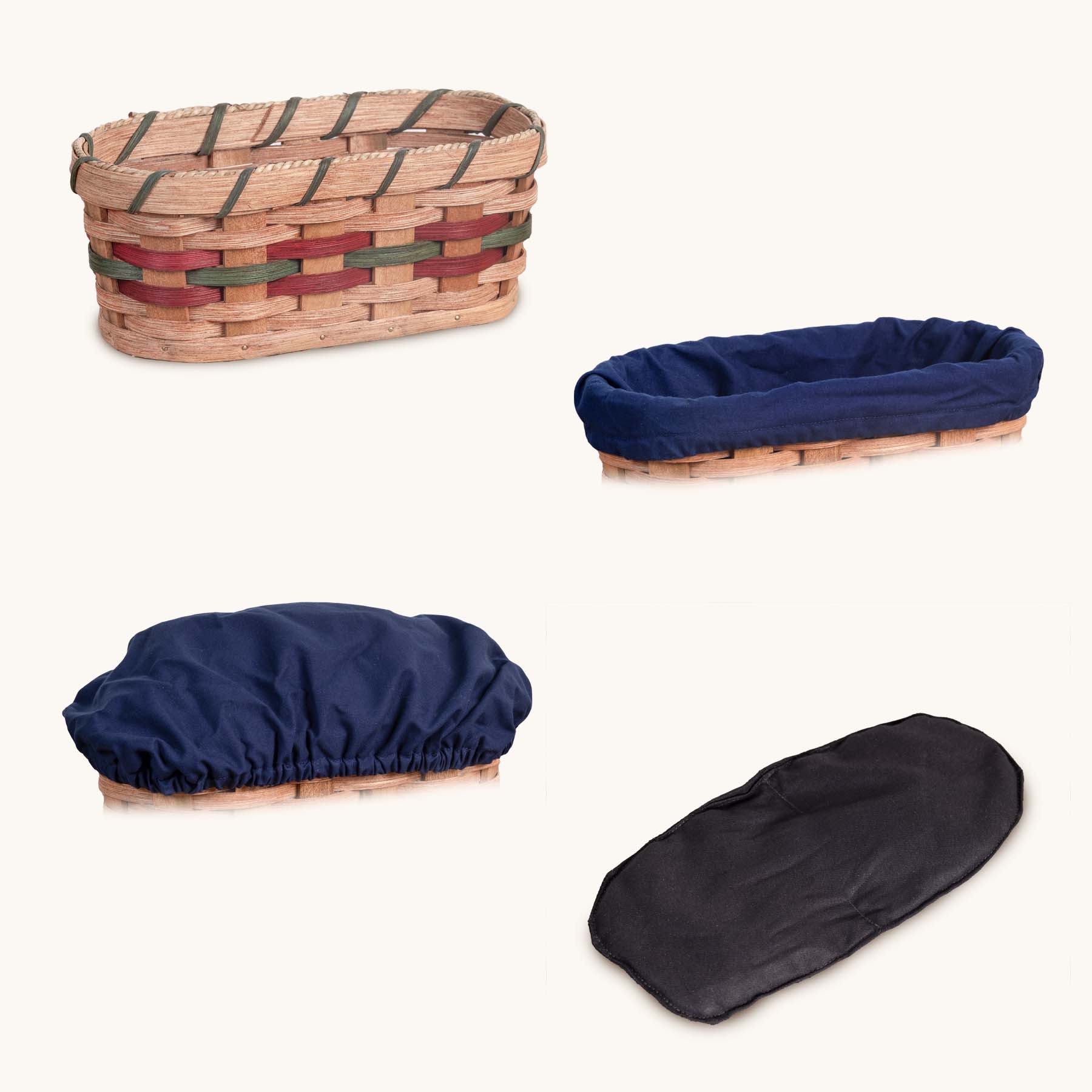 Small Bread Warmer Basket 4-Piece Set | Microwave-Ready Bundle Wine & Green / Blue