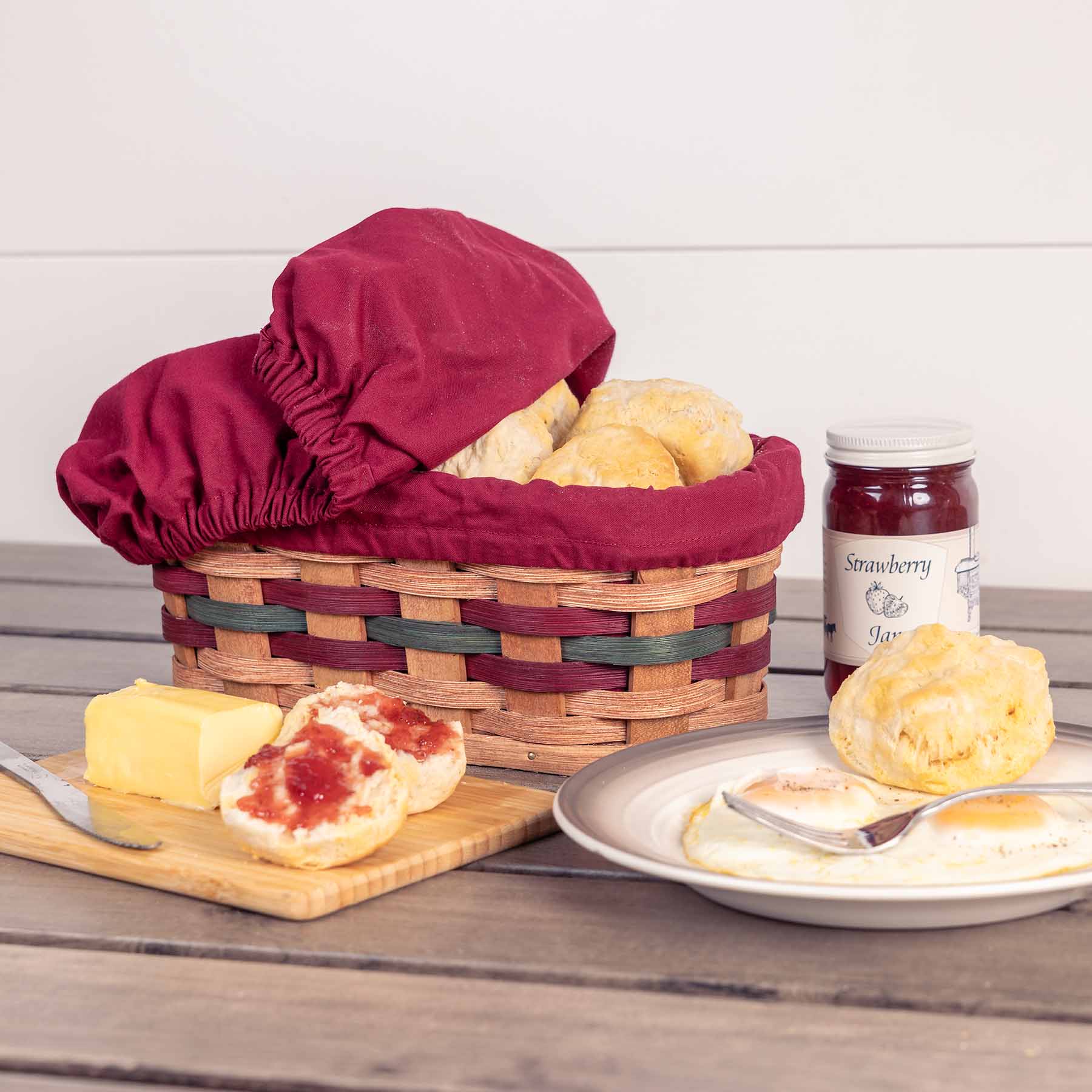Small Bread Warming Basket | Amish Wicker Bun & Biscuit Basket Wine & Green