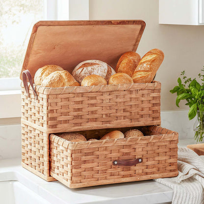 Large Rustic Bread Box | Vintage Amish Countertop Storage Organizer Plain