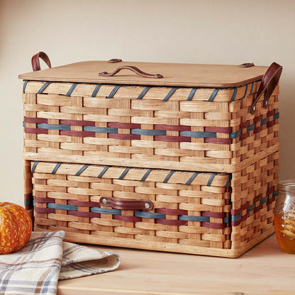 Large Rustic Bread Box | Vintage Amish Countertop Storage Organizer Wine & Blue