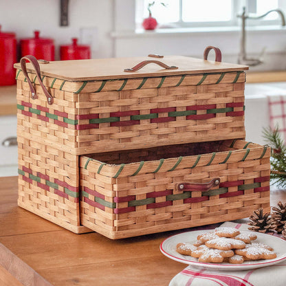 Large Rustic Bread Box | Vintage Amish Countertop Storage Organizer Wine & Green