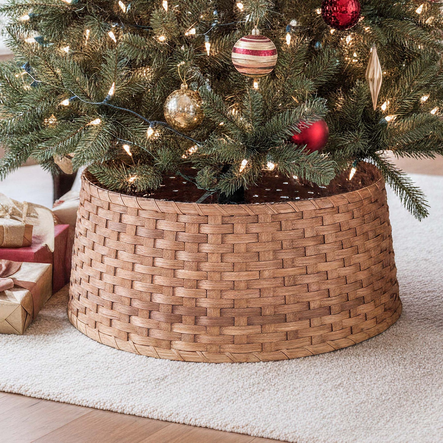 Basket Tree Collar | Amish Woven Wicker Christmas Tree Ring Skirt Plain