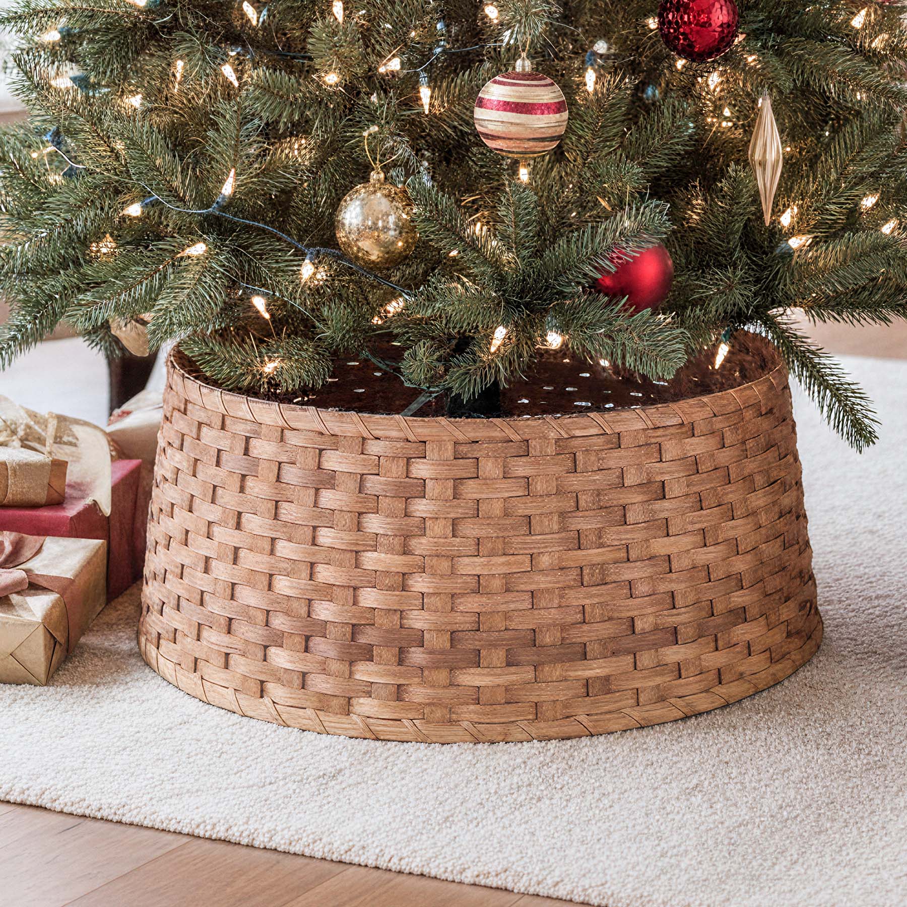 Basket Tree Collar | Amish Woven Wicker Christmas Tree Ring Skirt Plain