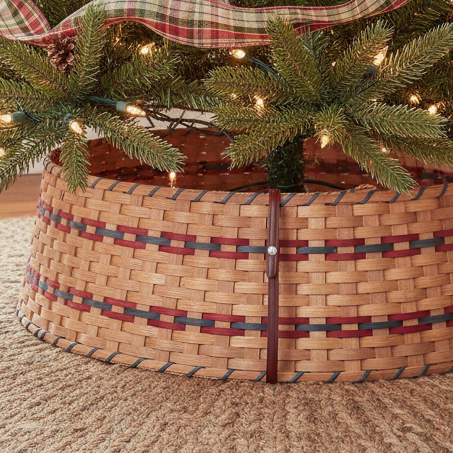 Large Tree Collar | Amish Woven Wicker Basket Christmas Tree Skirt Wine & Blue