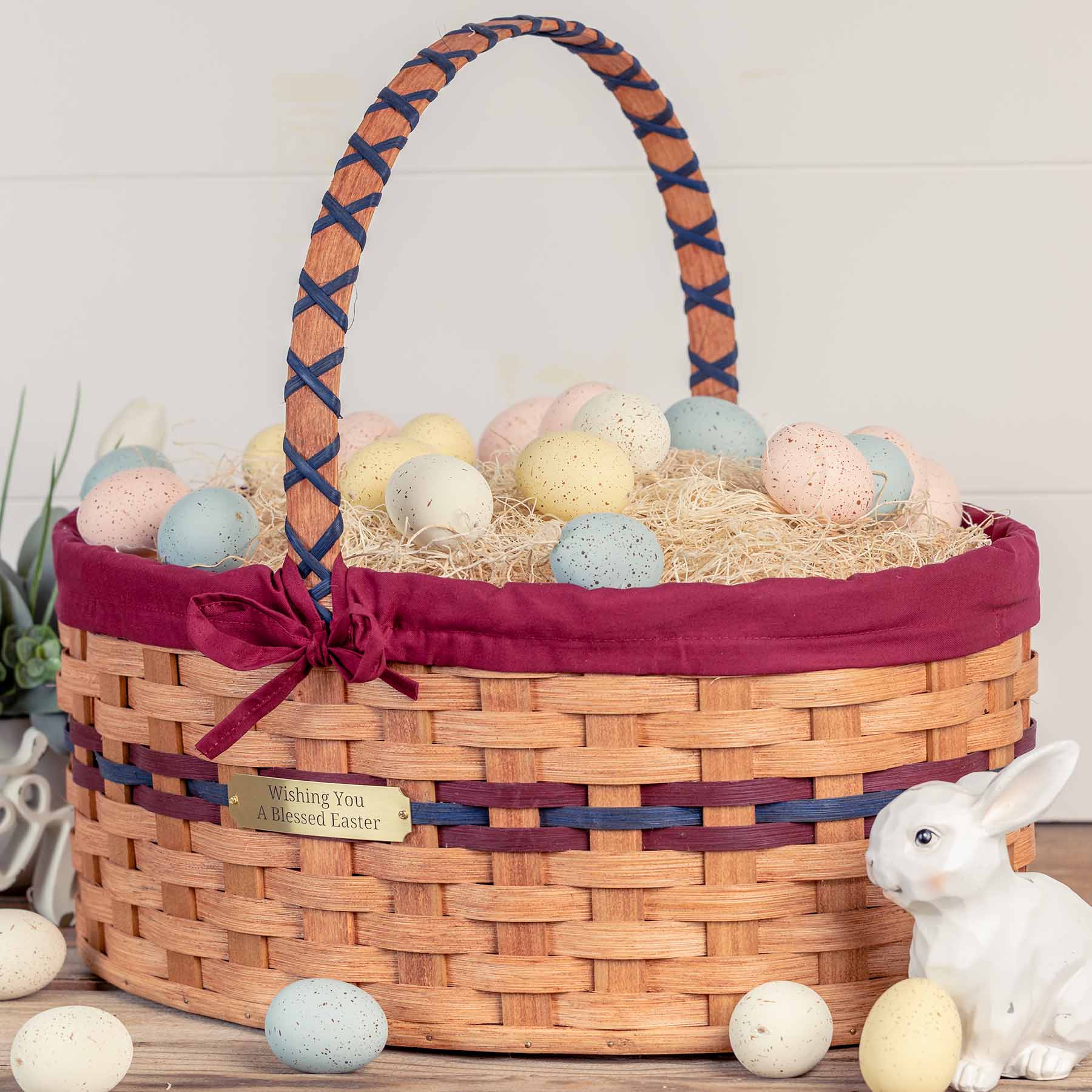 Biggest Easter Basket | Huge Amish Wicker Giant Woven Easter Basket Wine & Blue