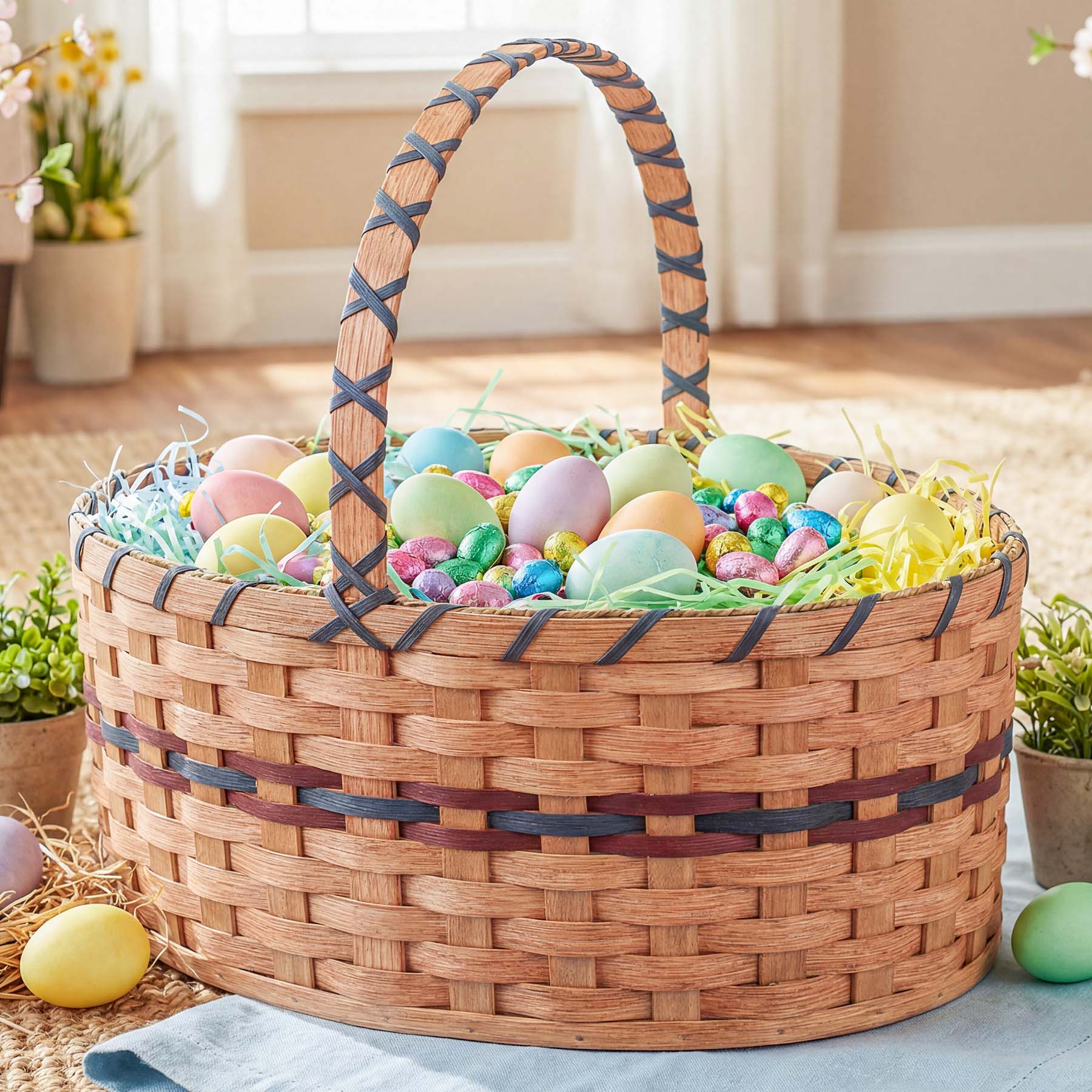 Biggest Easter Basket | Huge Amish Wicker Giant Woven Easter Basket Wine & Blue