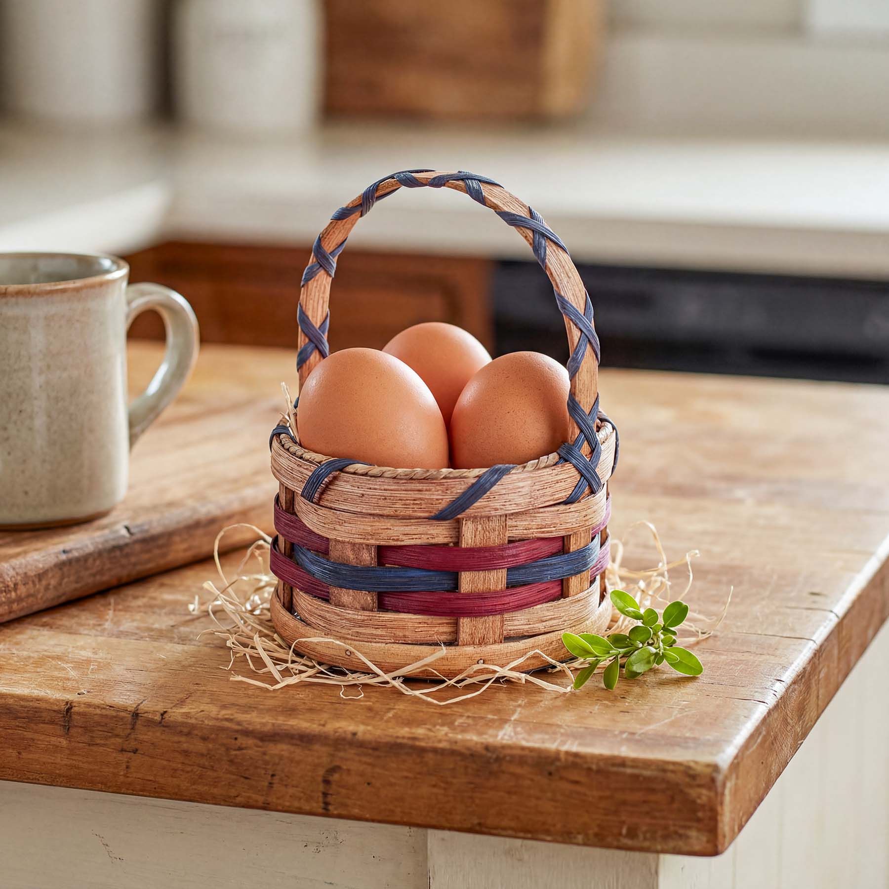 Extra Small Easter Basket | Amish Woven Wicker Basket w/Handle Wine & Blue