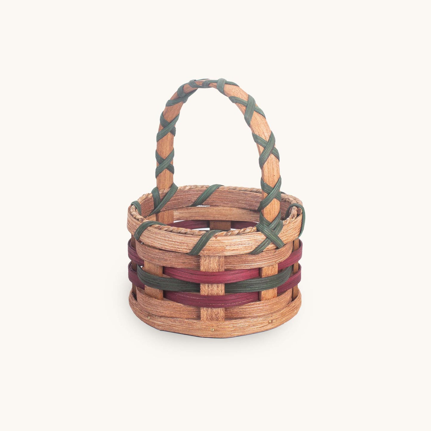 Extra Small Easter Basket | Amish Woven Wicker Basket w/Handle Wine & Green