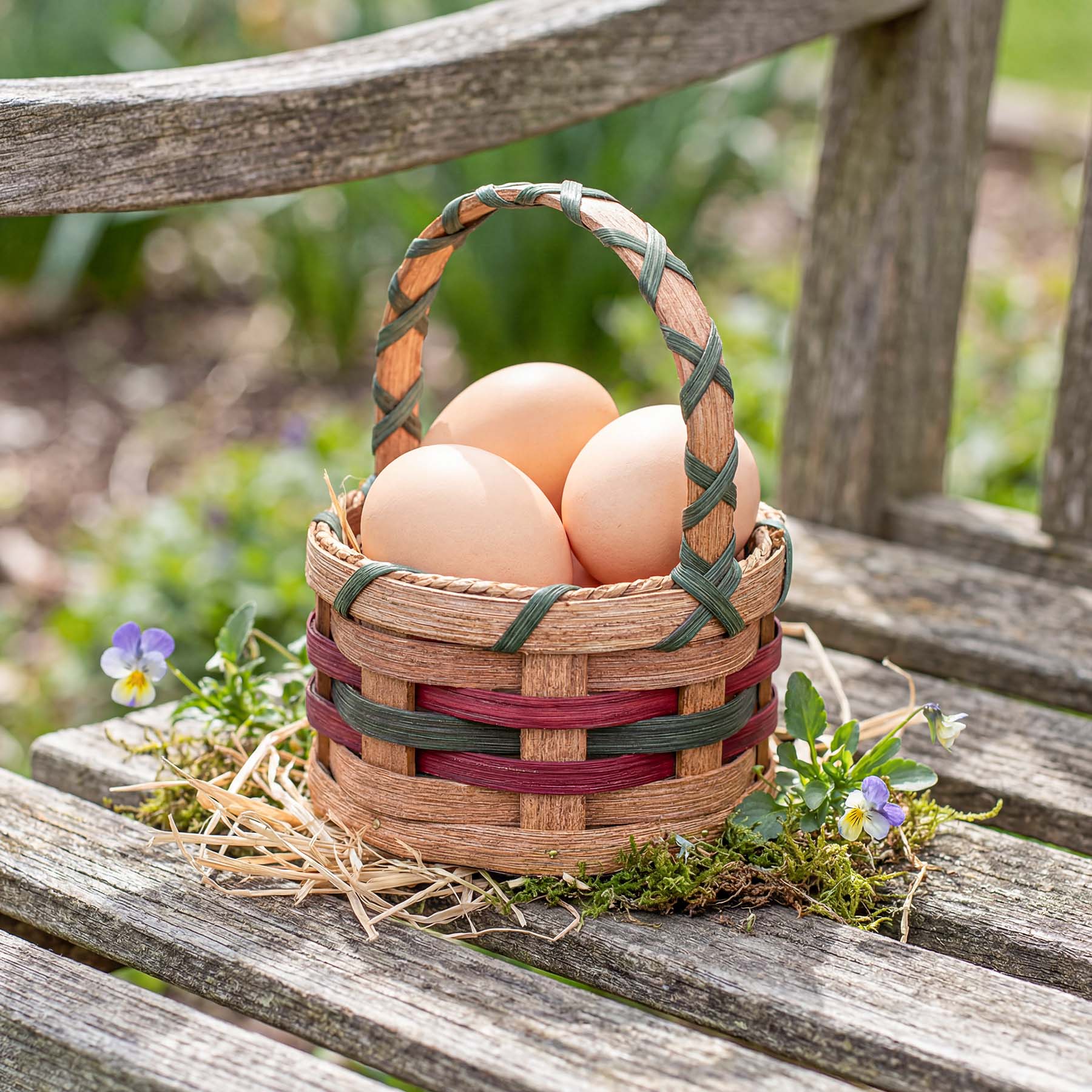 Extra Small Easter Basket | Amish Woven Wicker Basket w/Handle Wine & Green