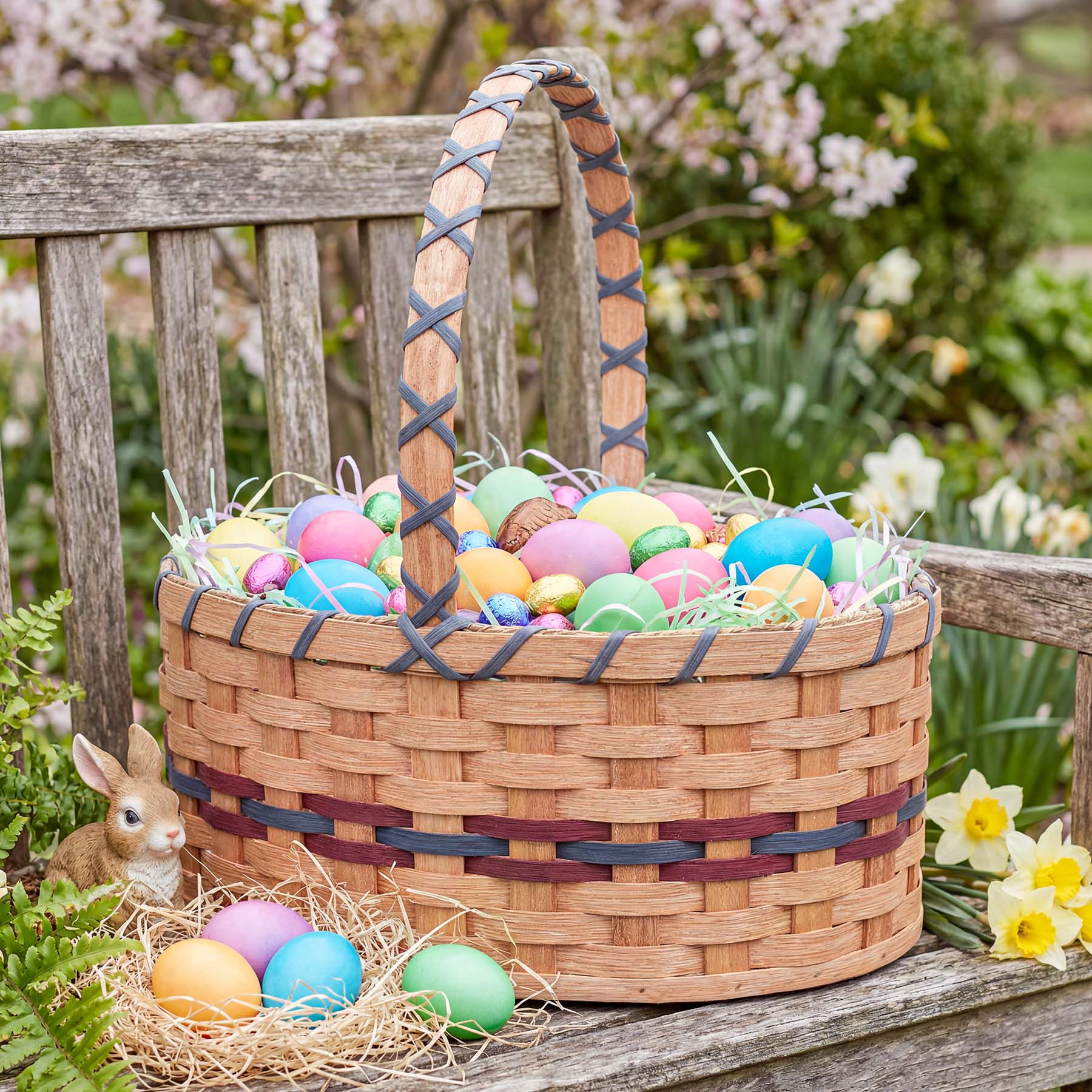 Large Oval Easter Basket | Natural Oversized Amish Woven Wicker Wine & Blue