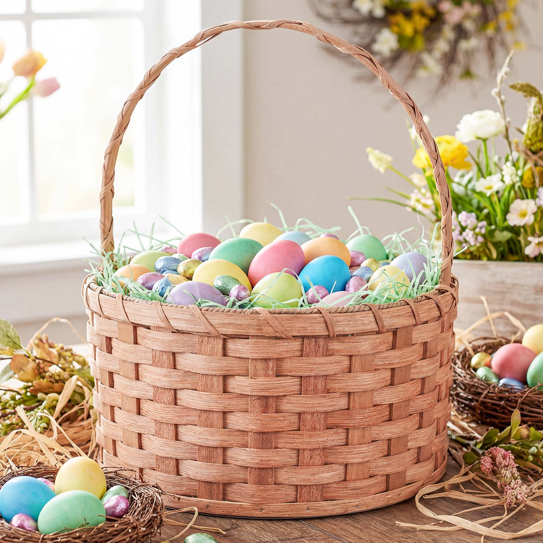 Large Round Easter Basket | Naturnal Heirloom Amish Woven Wicker Plain