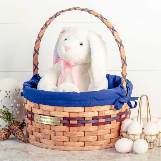 Large Round Easter Basket | Naturnal Heirloom Amish Woven Wicker Wine & Blue