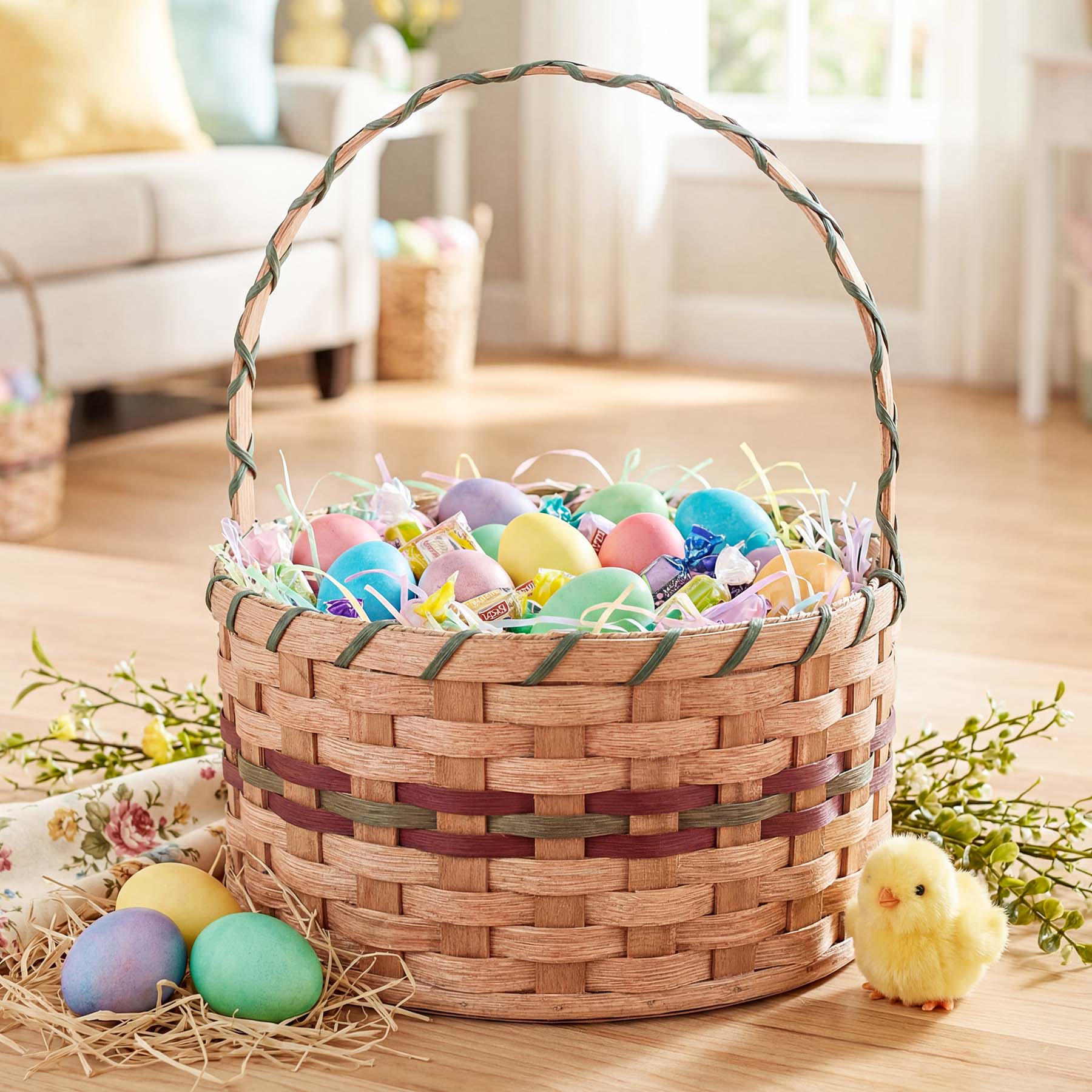 Large Round Easter Basket | Naturnal Heirloom Amish Woven Wicker Wine & Green