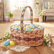 Medium Oval Easter Basket | Natural Decorative Amish Woven Wicker Wine & Blue
