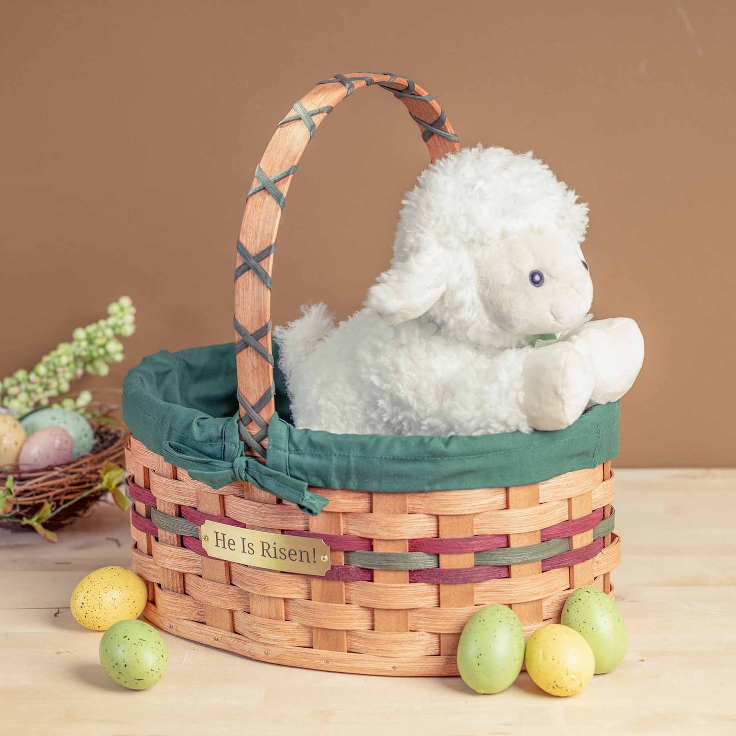 Medium Oval Easter Basket | Natural Decorative Amish Woven Wicker Wine & Green