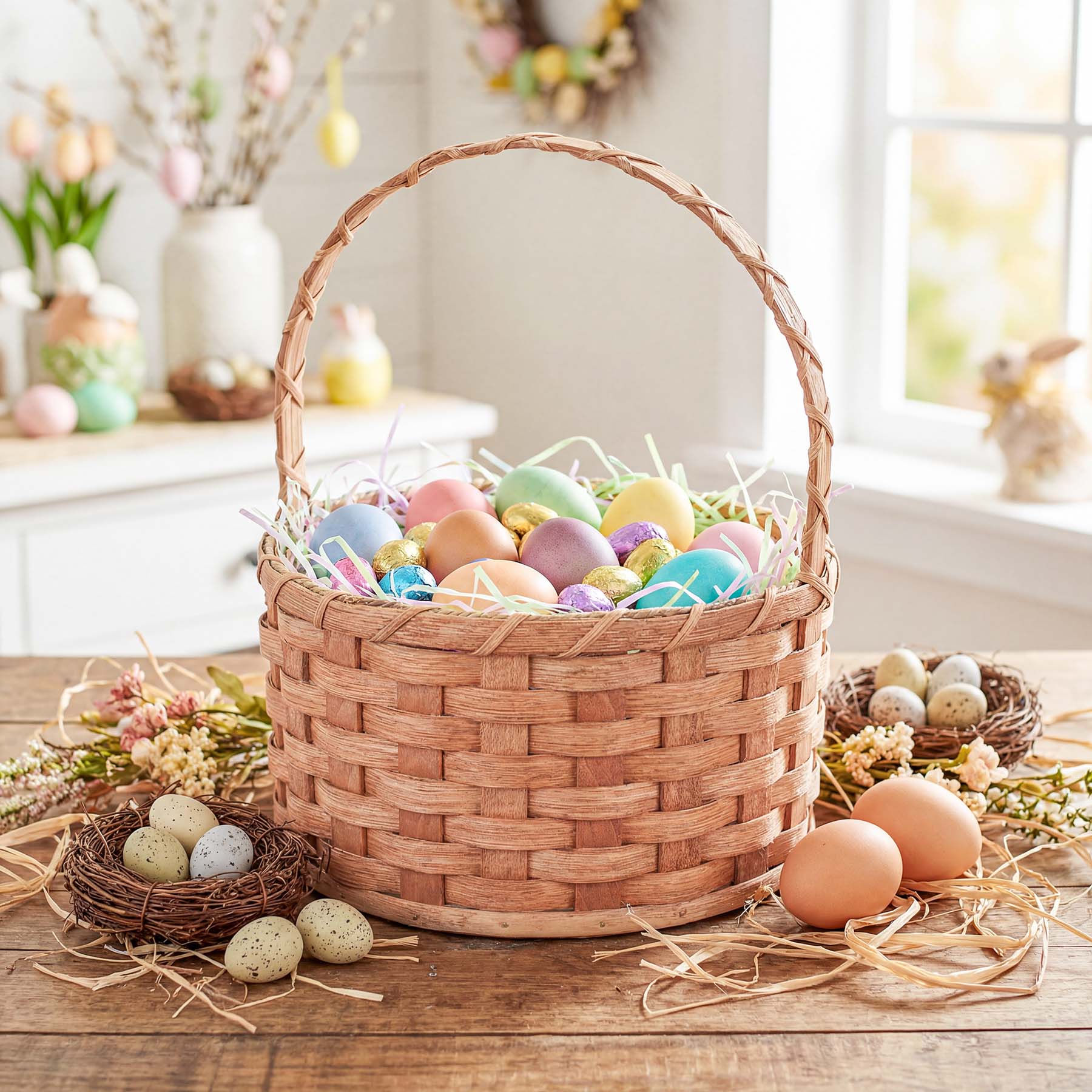 Medium Round Easter Basket | Natural Traditional Amish Woven Wicker Plain