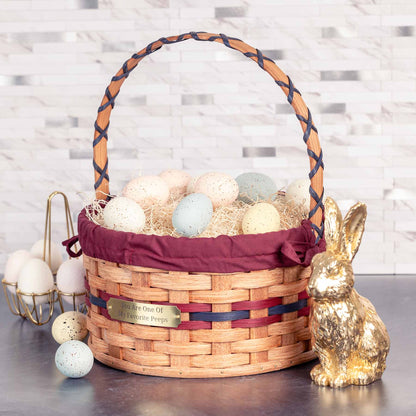 Medium Round Easter Basket | Natural Traditional Amish Woven Wicker Wine & Blue