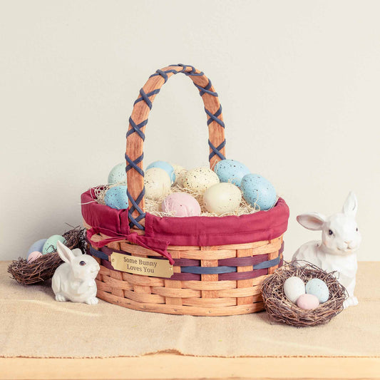 Small Oval Easter Basket | Natural Rustic Amish Woven Wicker Wine & Blue