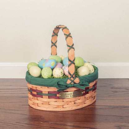 Small Oval Easter Basket | Natural Rustic Amish Woven Wicker Wine & Green
