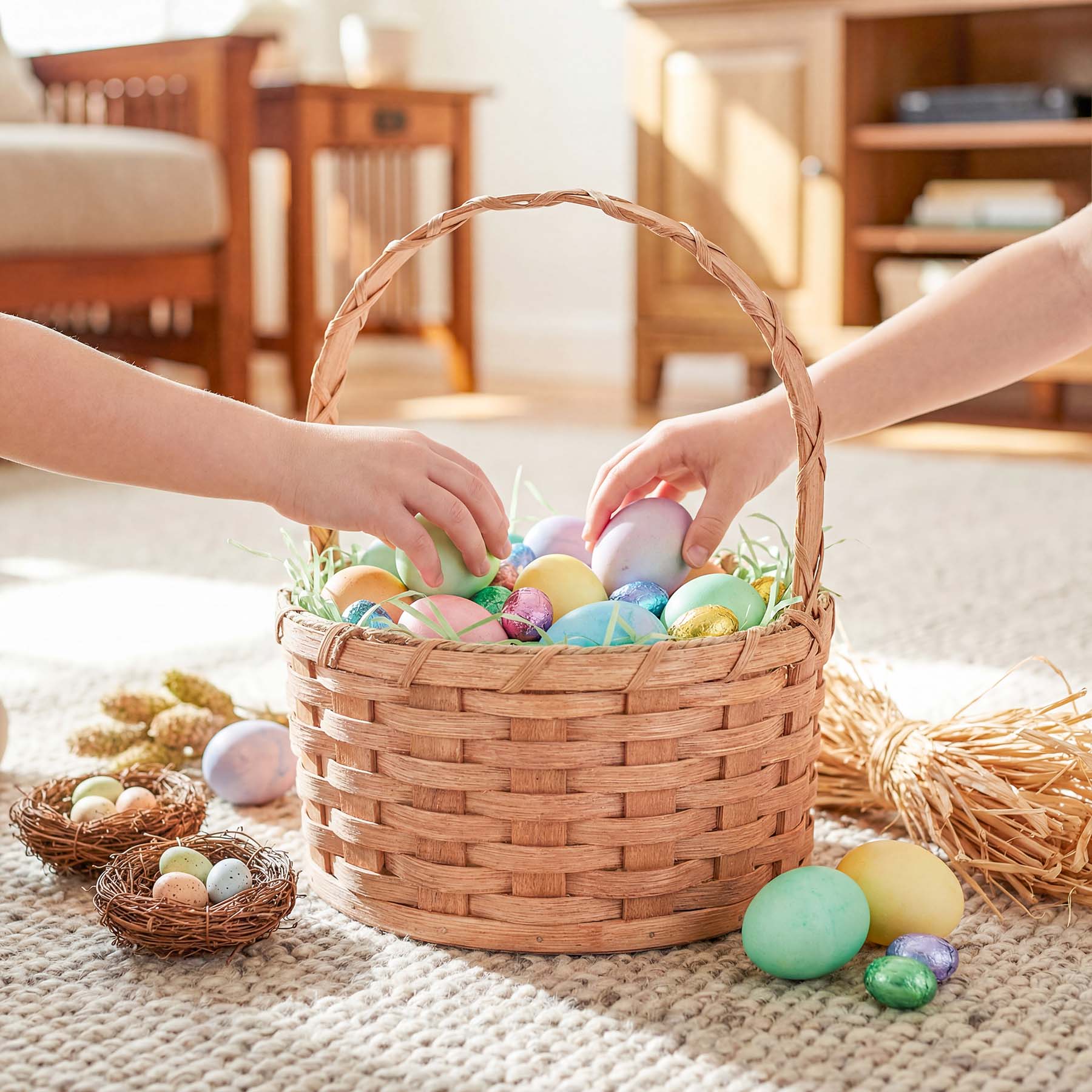 Small Round Easter Basket | Rustic Vintage Amish Woven Wicker Plain