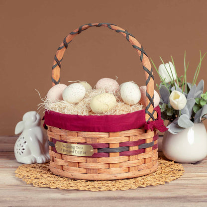 Small Round Easter Basket | Rustic Vintage Amish Woven Wicker Wine & Green