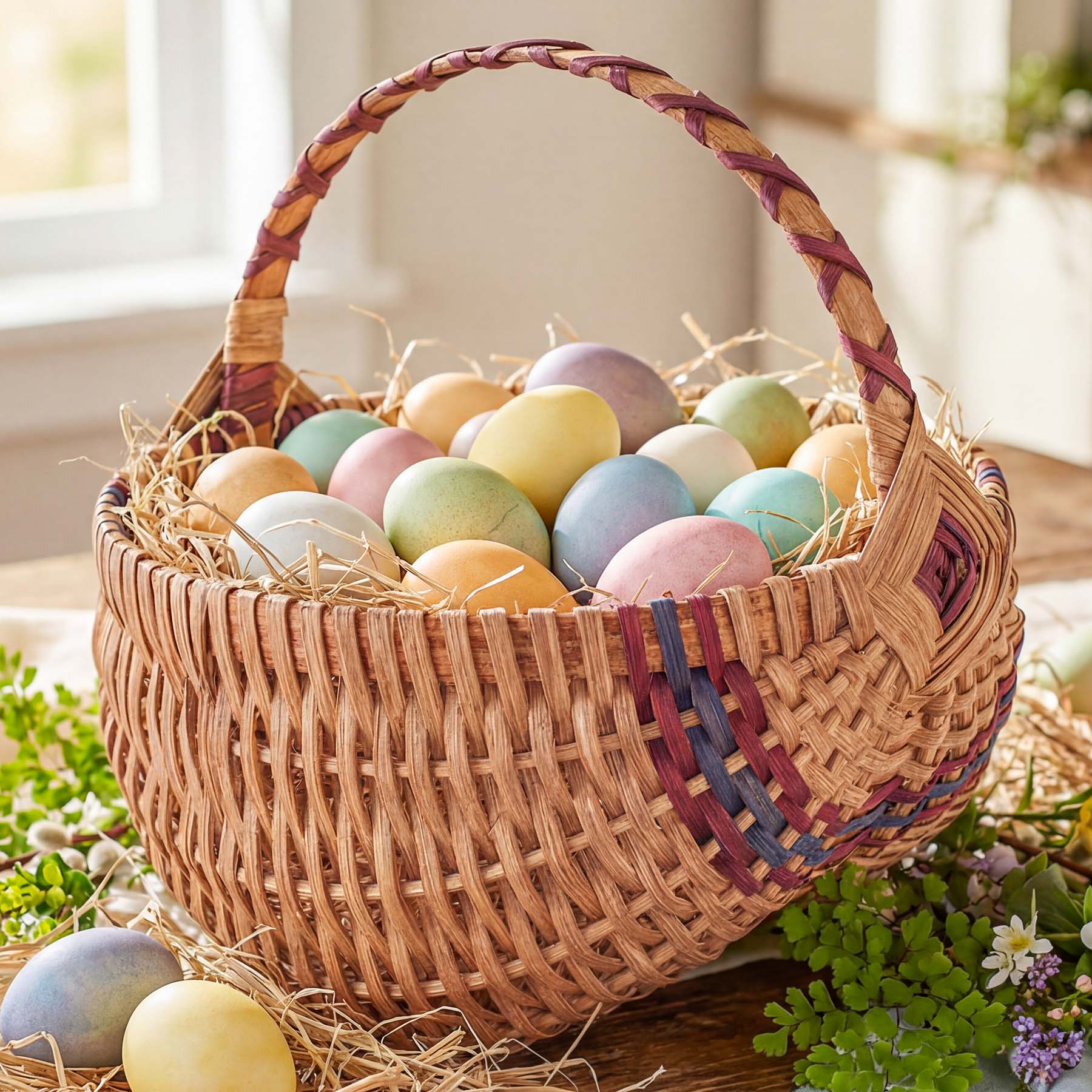 Large Wicker Egg Basket | 12" Amish Egg Gathering Basket Wine & Blue