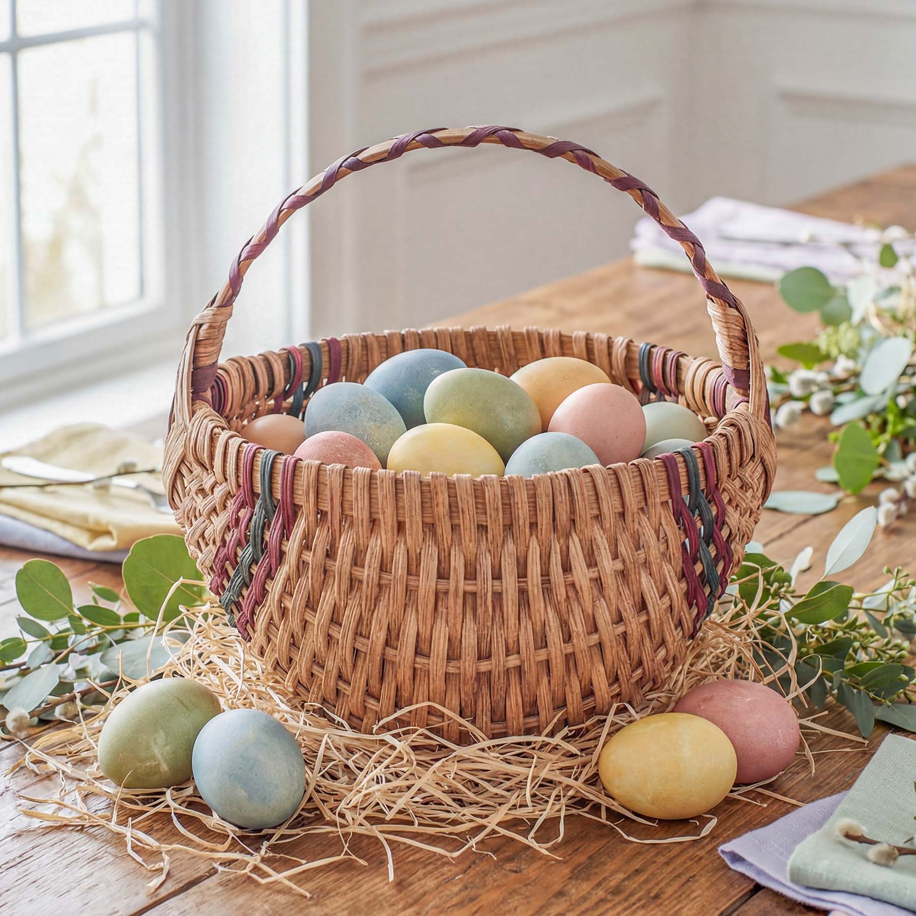 Medium Wicker Egg Basket | 11" Amish Egg Gathering Basket Wine & Green