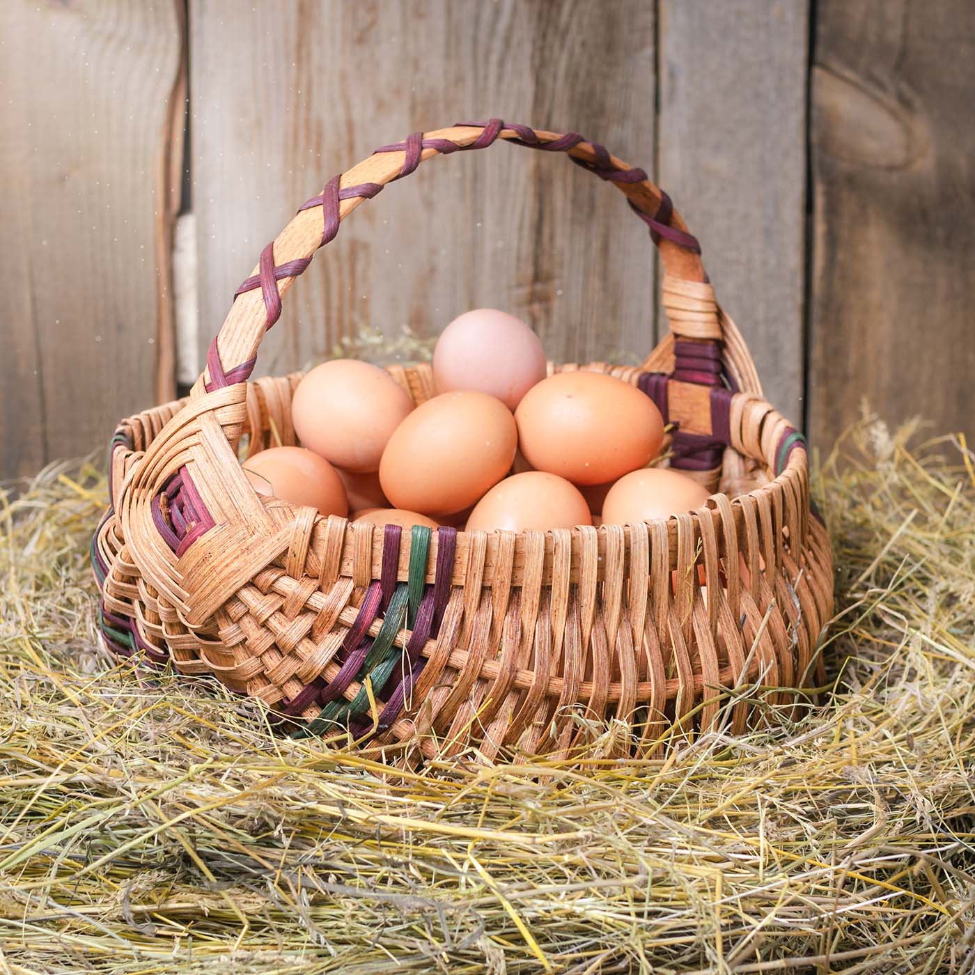 Medium Wicker Egg Basket | 11" Amish Egg Gathering Basket Wine & Green