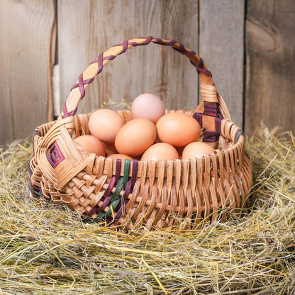 Medium Wicker Egg Basket | 11" Amish Egg Gathering Basket Wine & Green