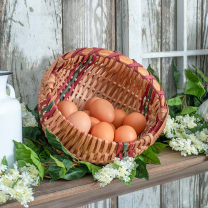 Small Wicker Egg Basket | 9" Amish Egg Gathering Basket Wine & Green