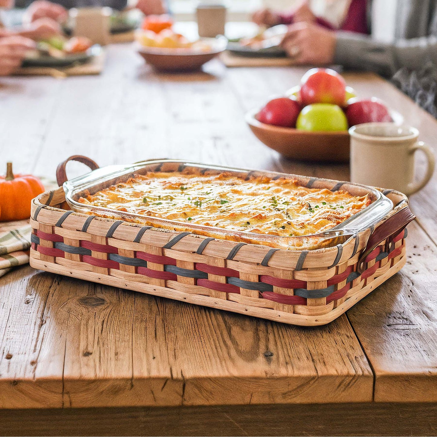 Large Casserole Basket | Amish Woven Carrier For Pyrex Dishes Wine & Blue