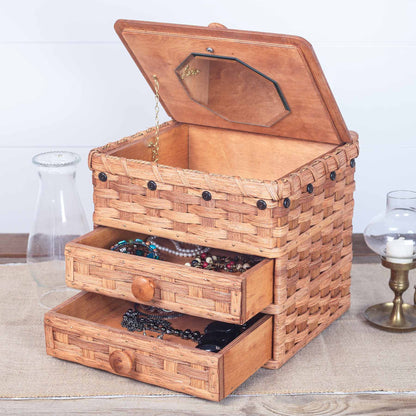 Vintage Jewelry Box | Amish Woven Wooden Storage w/Drawers Plain