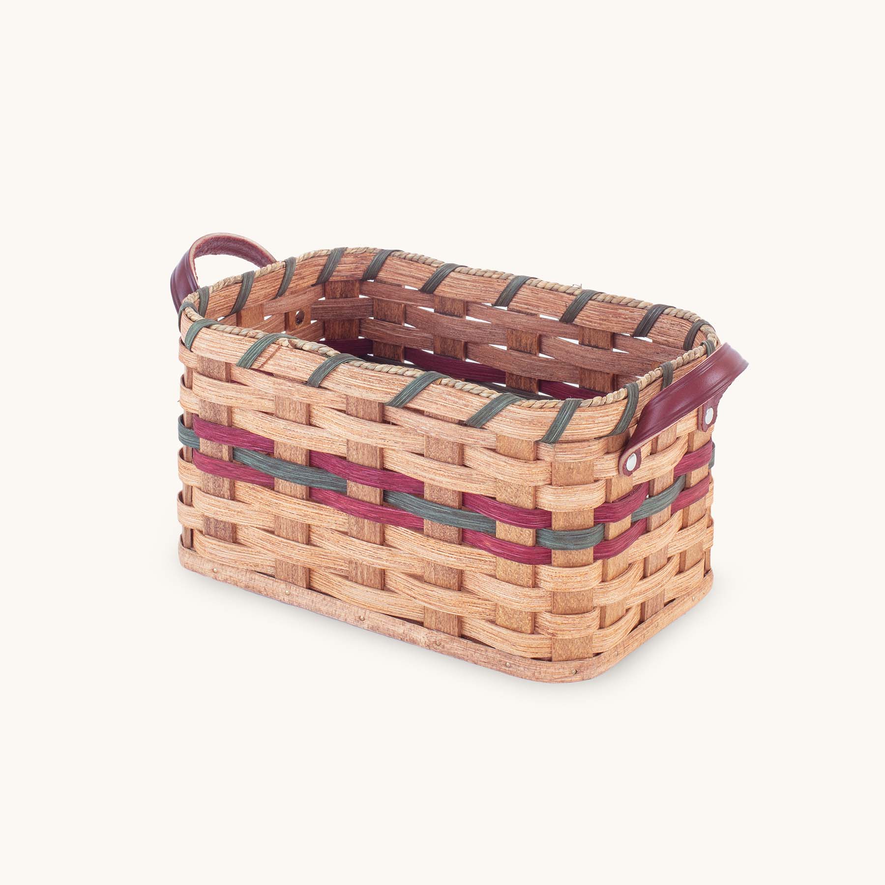 Fruit & Vegetable Basket | Amish Produce Basket w/Leather Handles Wine & Green