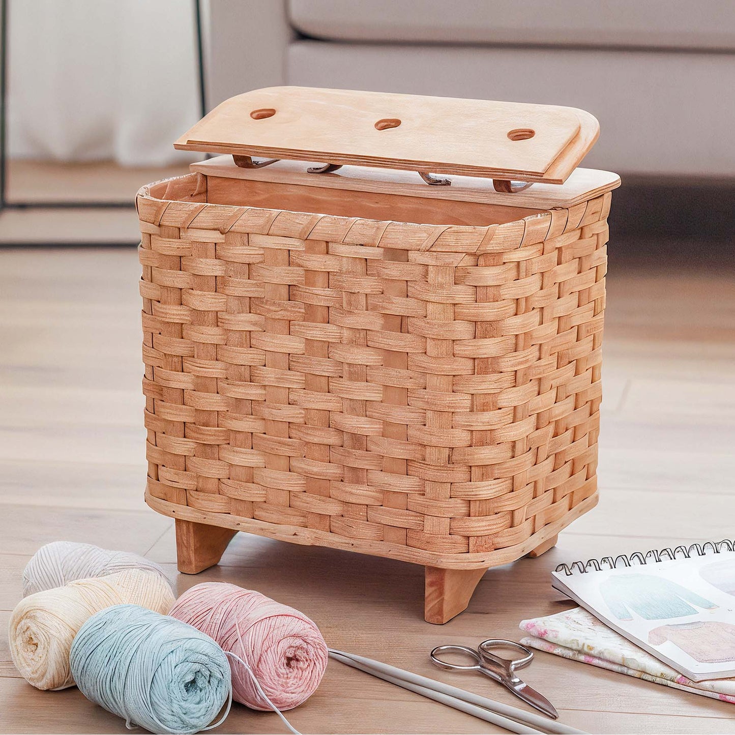 Knitting Basket | Amish Wicker Yarn Storage & Organizer Plain